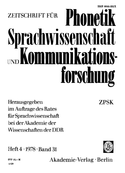 Cover image for book Zeitschrift für Phonetik Sprachwissenschaft und Kommunikationsforschung. Band 31, Heft 4