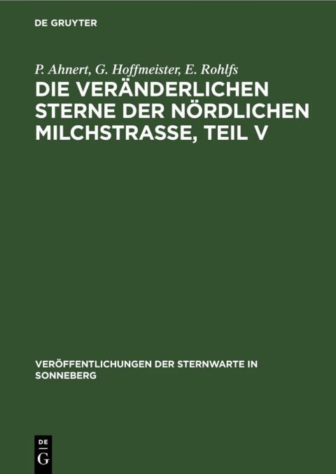 Cover image for book Die veränderlichen Sterne der nördlichen Milchstraße, Teil V