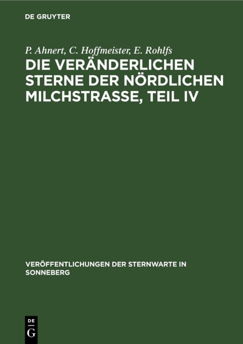 Cover image for book Die veränderlichen Sterne der nördlichen Milchstraße, Teil IV