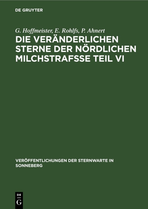 Cover image for book Die veränderlichen Sterne der nördlichen Milchstrafße Teil VI