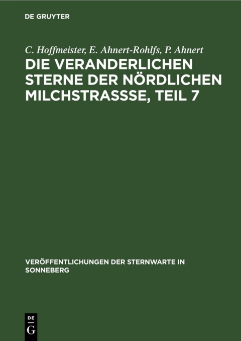 Cover image for book Die veranderlichen Sterne der nördlichen Milchstraßse, Teil 7