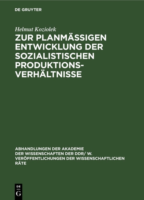 Cover image for book Zur planmäßigen Entwicklung der sozialistischen Produktionsverhältnisse