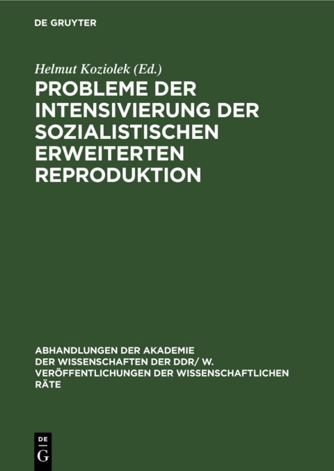 Cover image for book Probleme der Intensivierung der sozialistischen erweiterten Reproduktion