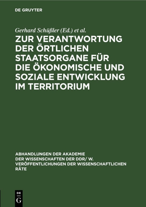 Cover image for book Zur Verantwortung der örtlichen Staatsorgane für die ökonomische und soziale Entwicklung im Territorium