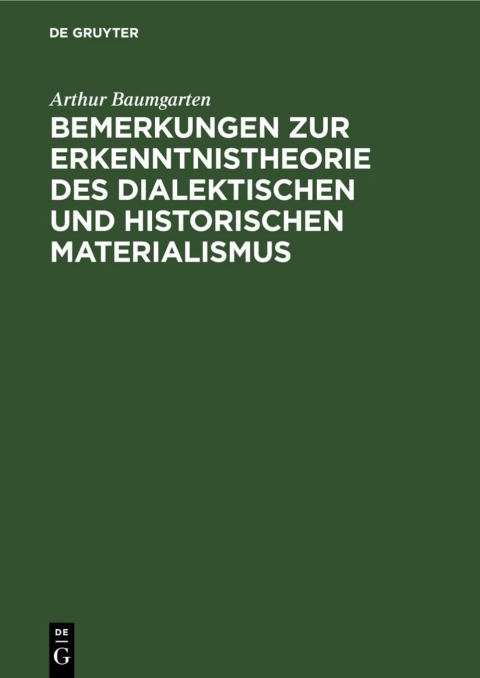 Cover image for book Bemerkungen zur Erkenntnistheorie des dialektischen und historischen Materialismus