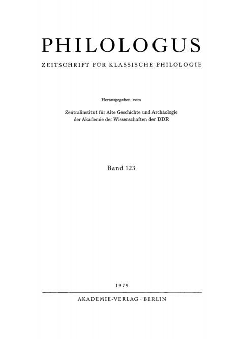 Cover image for book Philologus. Band 123, Heft 1
