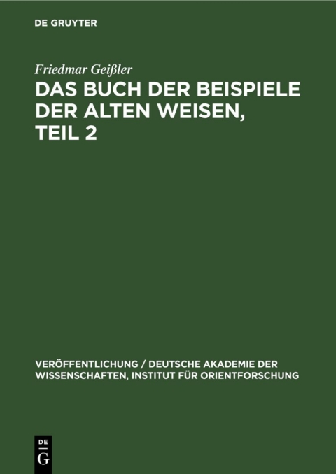 Cover image for book Das Buch der Beispiele der alten Weisen, Teil 2