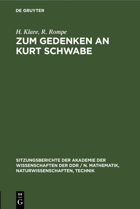 Cover image for book Zum Gedenken an Kurt Schwabe