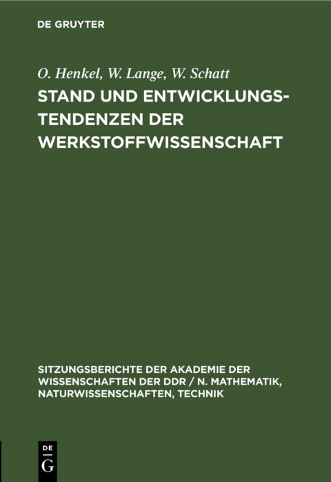 Cover image for book Stand und Entwicklungstendenzen der Werkstoffwissenschaft