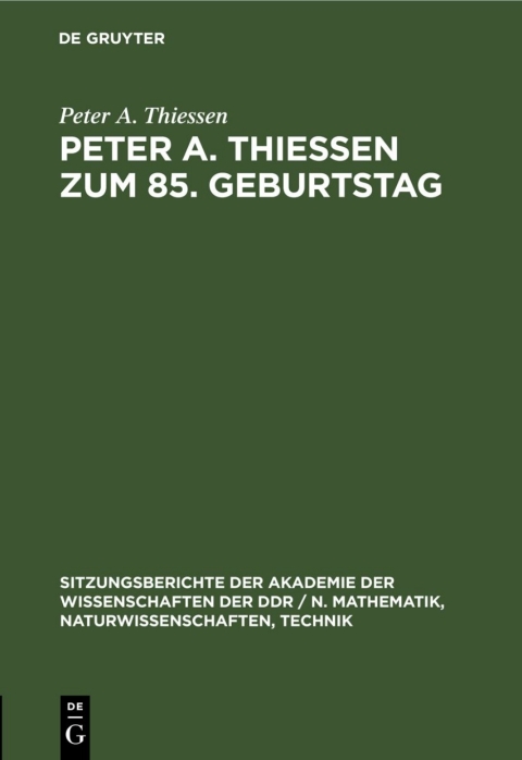 Cover image for book Peter A. Thiessen zum 85. Geburtstag