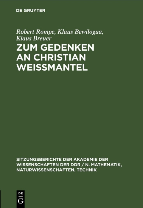Cover image for book Zum Gedenken an Christian Weißmantel
