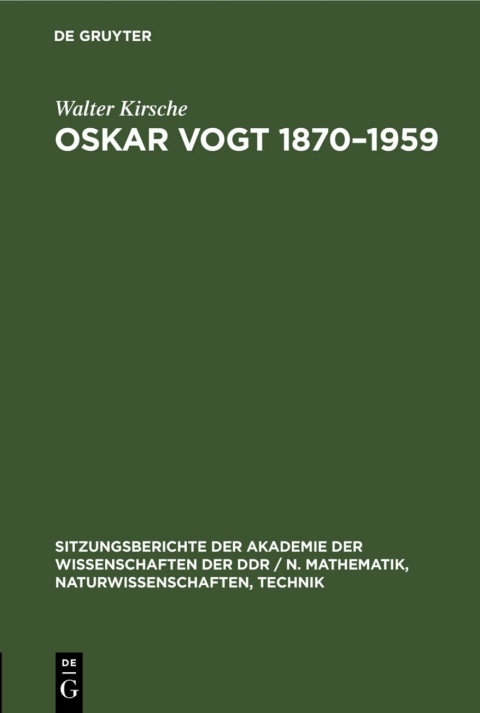 Cover image for book Oskar Vogt 1870–1959