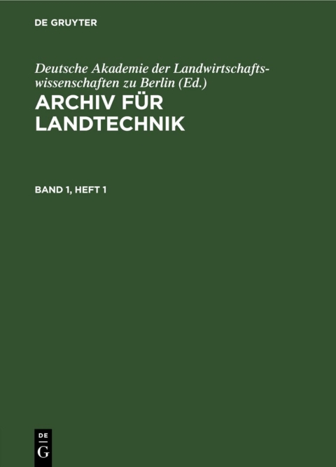 Cover image for book Archiv für Landtechnik. Band 1, Heft 1