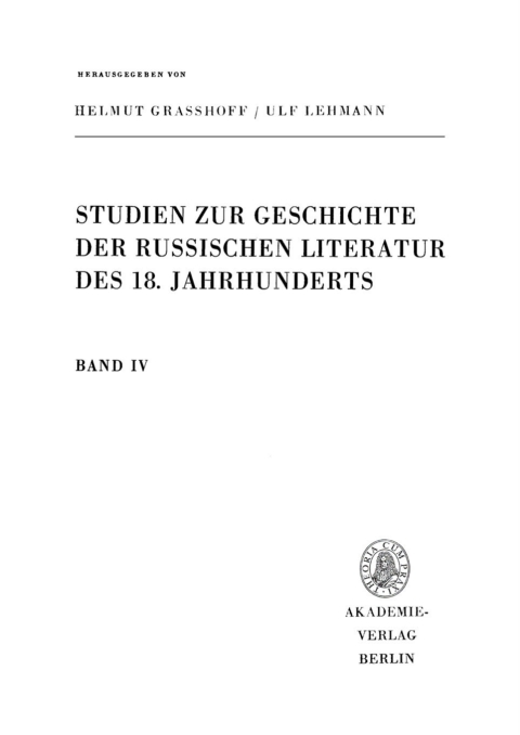 Cover image for book Studien zur Geschichte der russischen Literatur des 18. Jahrhunderts, Band 4
