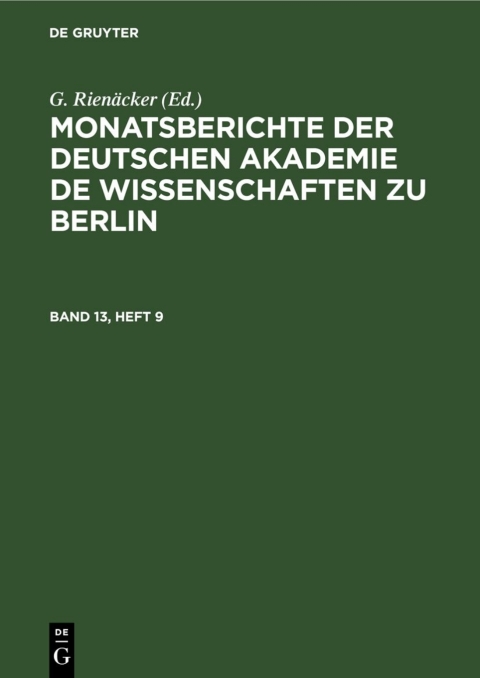 Cover image for book Monatsberichte der Deutschen Akademie de Wissenschaften zu Berlin. Band 13, Heft 9
