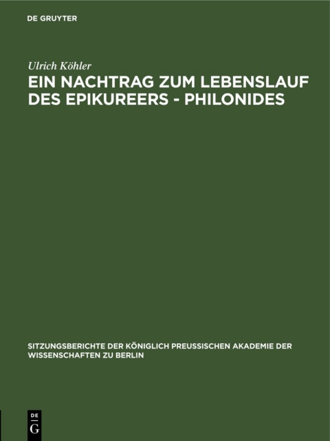 Cover image for book Ein Nachtrag zum Lebenslauf des Epikureers - Philonides