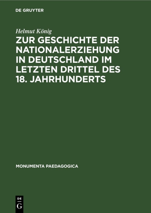 Cover image for book Zur Geschichte der Nationalerziehung in Deutschland im letzten Drittel des 18. Jahrhunderts