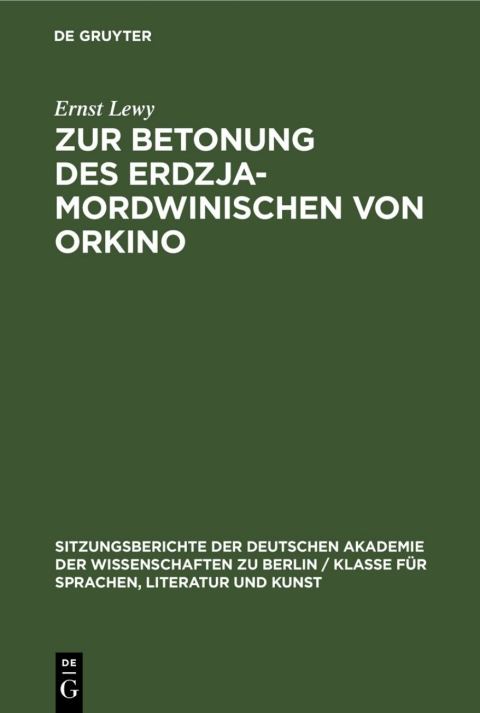 Cover image for book Zur Betonung des Erdzja-Mordwinischen von Orkino