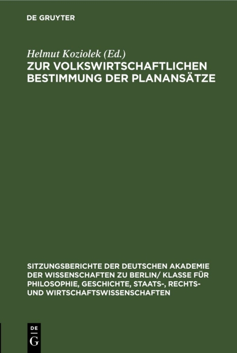 Cover image for book Zur volkswirtschaftlichen Bestimmung der Planansätze
