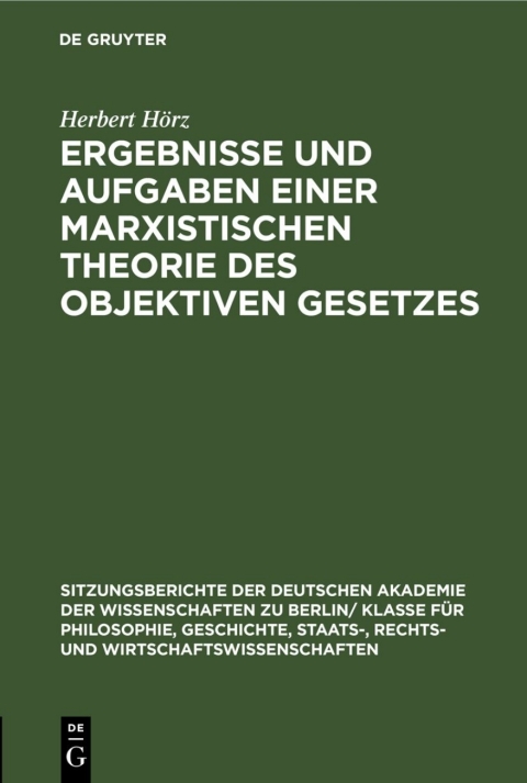 Cover image for book Ergebnisse und Aufgaben einer marxistischen Theorie des objektiven Gesetzes