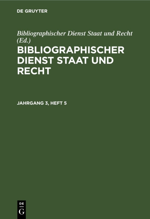 Cover image for book Bibliographischer Dienst Staat und Recht. Jahrgang 3, Heft 5
