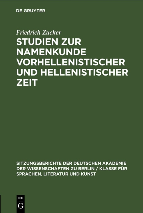 Cover image for book Studien zur Namenkunde vorhellenistischer und hellenistischer Zeit