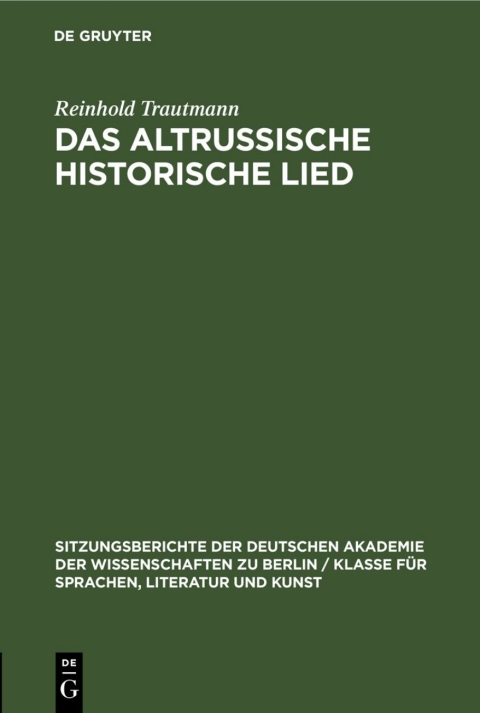 Cover image for book Das altrussische historische Lied