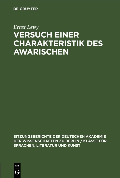 Cover image for book Versuch einer Charakteristik des Awarischen