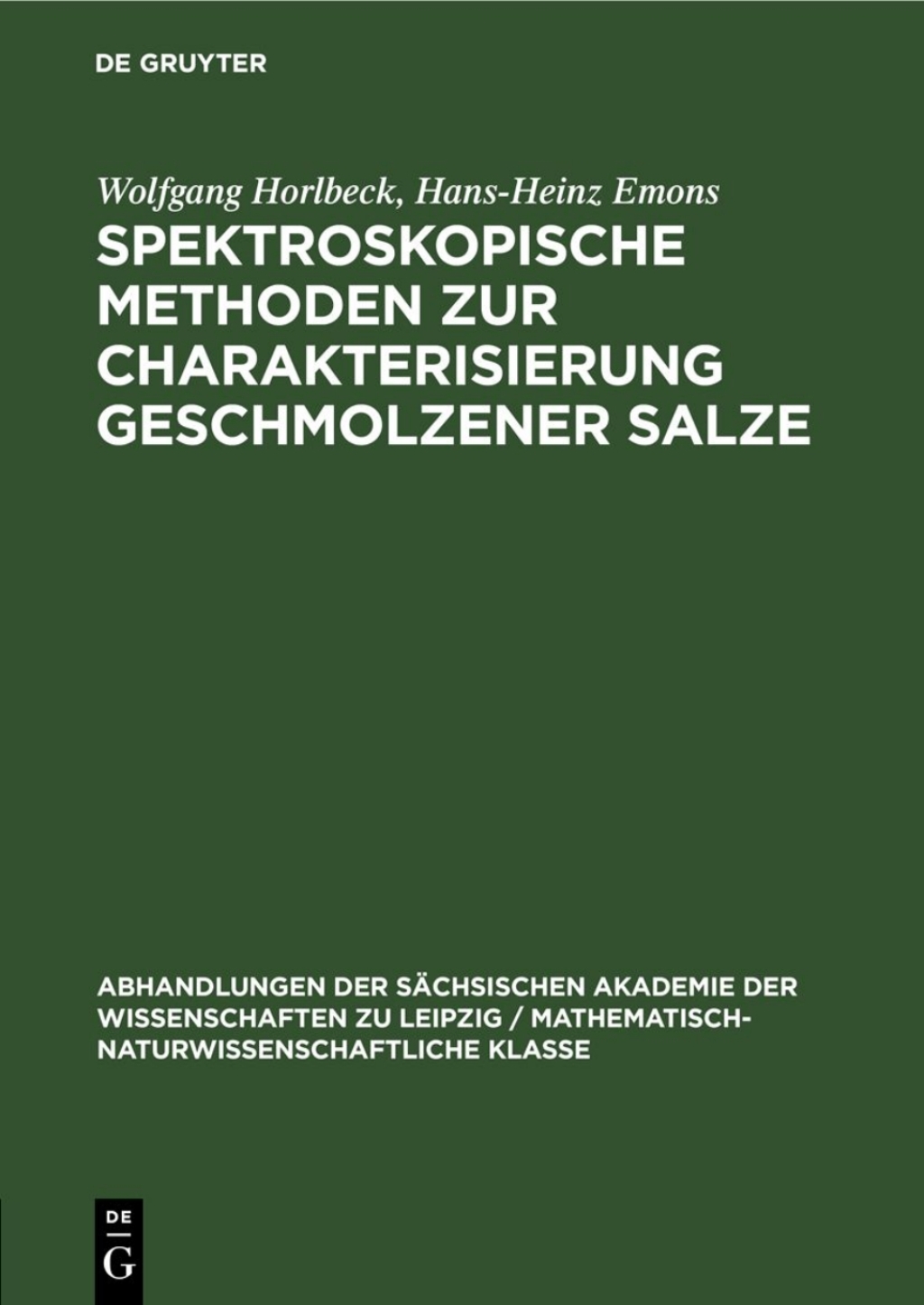 Page Fidelity Spektroskopische Methoden zur Charakterisierung geschmolzener Salze; $148.73
