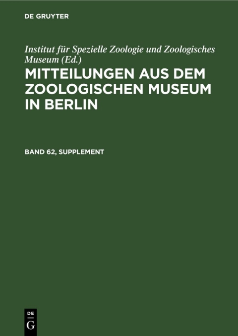 Cover image for book Mitteilungen aus dem Zoologischen Museum in Berlin. Band 62, Supplement