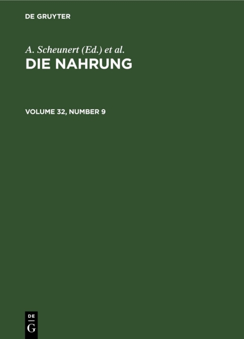 Cover image for book Die Nahrung. Volume 32, Number 9