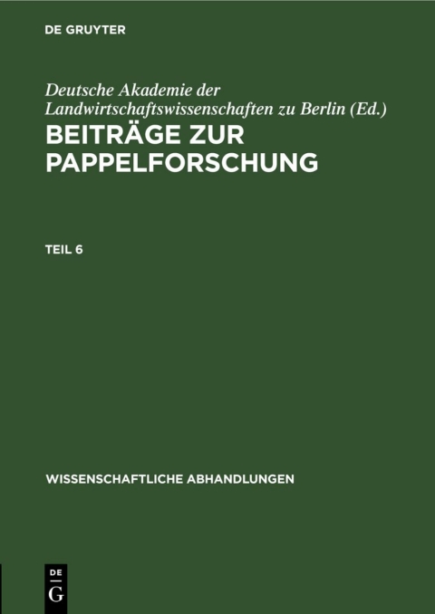 Cover image for book Beiträge zur Pappelforschung. Teil 6