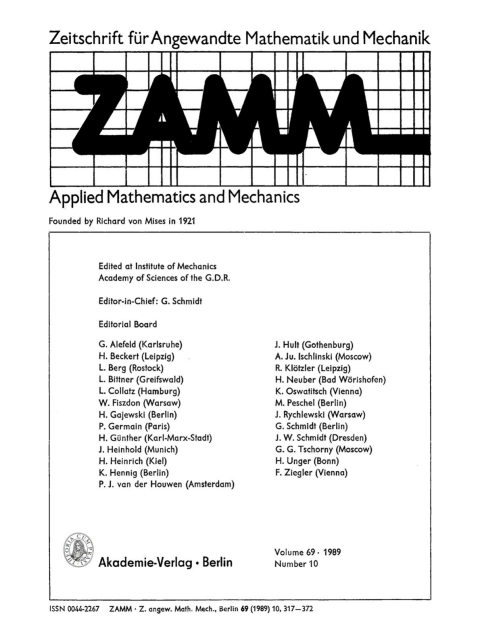 Cover image for book Zeitschrift für Angewandte Mathematik und Mechanik. Volume 69, Number 10