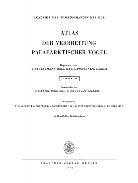 Cover image for book Atlas der Verbreitung palaearktischer Vögel. Lieferung 7