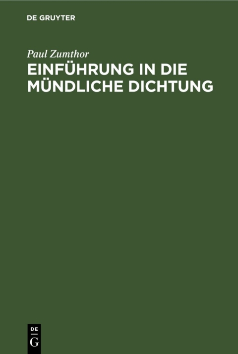 Cover image for book Einführung in die mündliche Dichtung