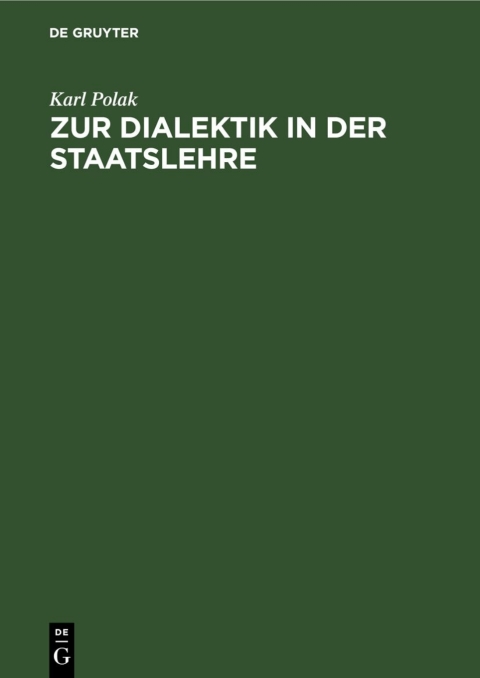 Cover image for book Zur Dialektik in der Staatslehre