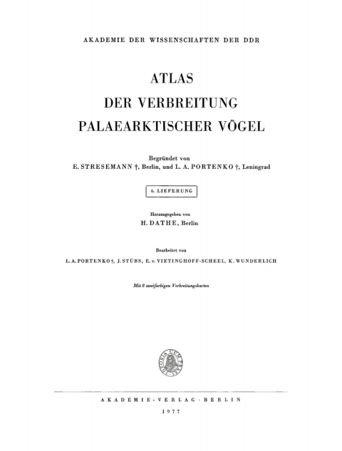 Cover image for book Atlas der Verbreitung palaearktischer Vögel. Lieferung 6