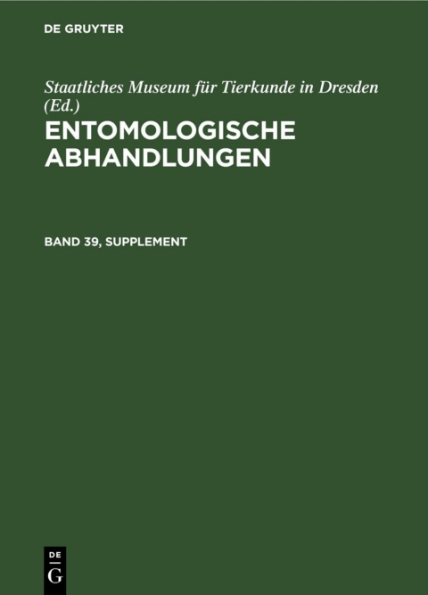 Cover image for book Entomologische Abhandlungen. Band 39, Supplement