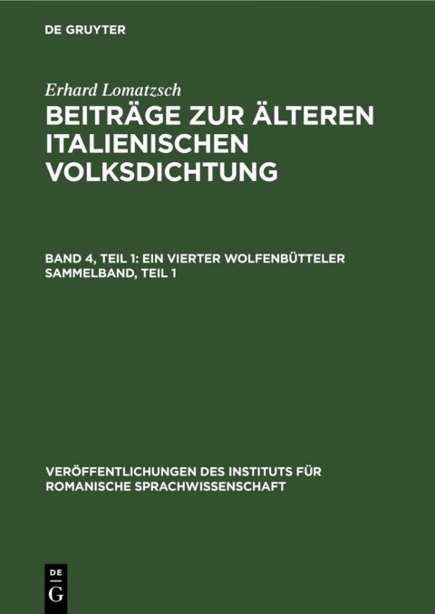Cover image for book Ein vierter Wolfenbütteler Sammelband, Teil 1