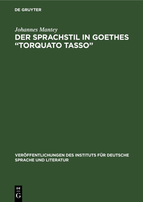 Cover image for book Der Sprachstil in Goethes „Torquato Tasso “
