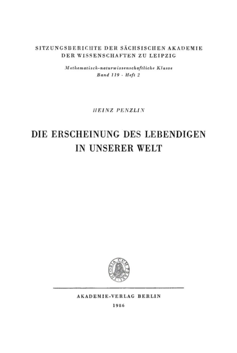 Cover image for book Die Erscheinung des Lebendigen in unserer Welt