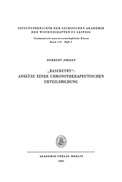 Cover image for book „Basimetry“: Ansätze einer chronotherapeutischen Urteilsbildung
