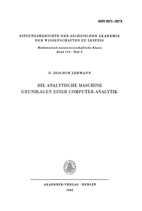 Cover image for book Die analytische Maschine. Grundlagen einer Computer-Analytik