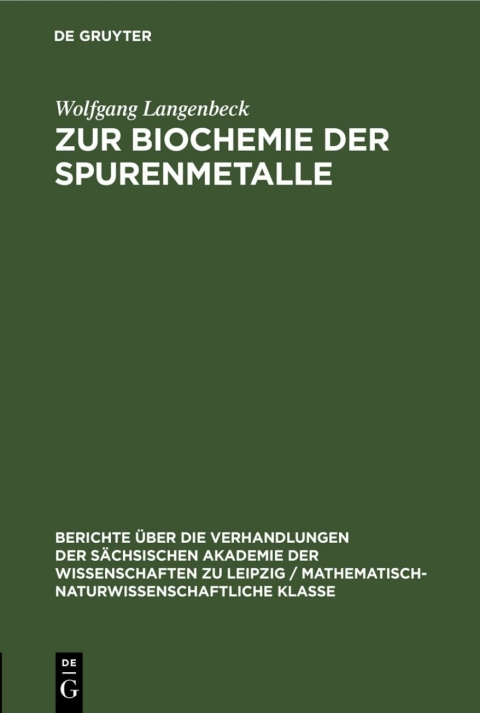 Cover image for book Zur Biochemie der Spurenmetalle