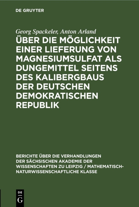 Cover image for book Über die Möglichkeit einer Lieferung von Magnesiumsulfat als Dungemittel seitens des Kalibergbaus der Deutschen Demokratischen Republik