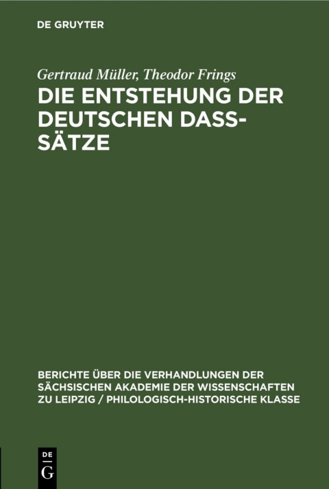 Cover image for book Die Entstehung der deutschen daß-Sätze