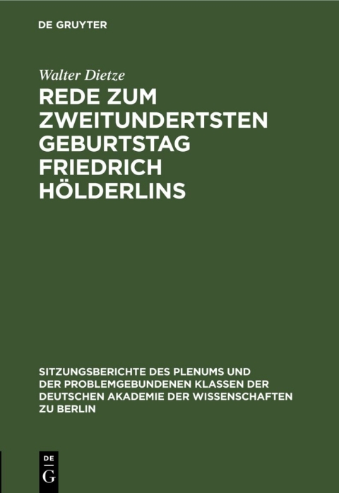Cover image for book Rede zum zweitundertsten Geburtstag Friedrich Hölderlins