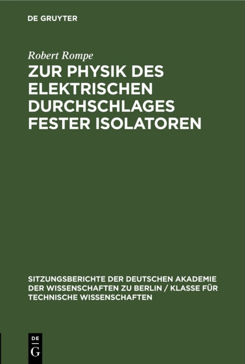 Cover image for book Zur Physik des elektrischen Durchschlages fester Isolatoren
