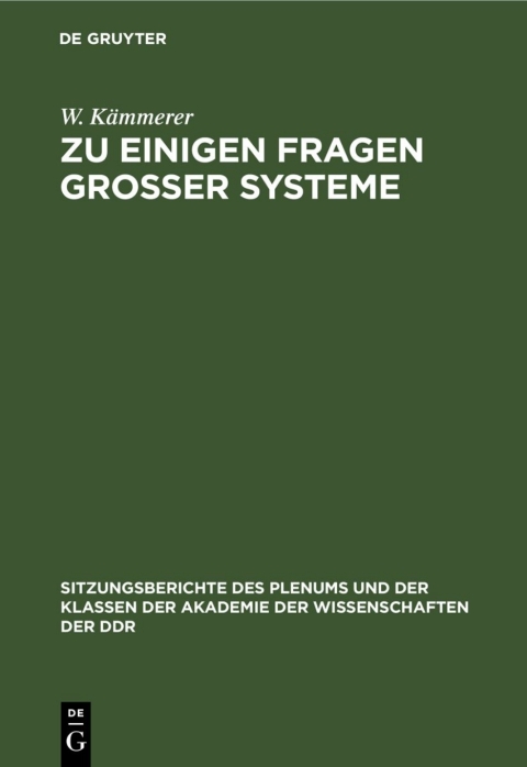 Cover image for book Zu einigen Fragen großer Systeme