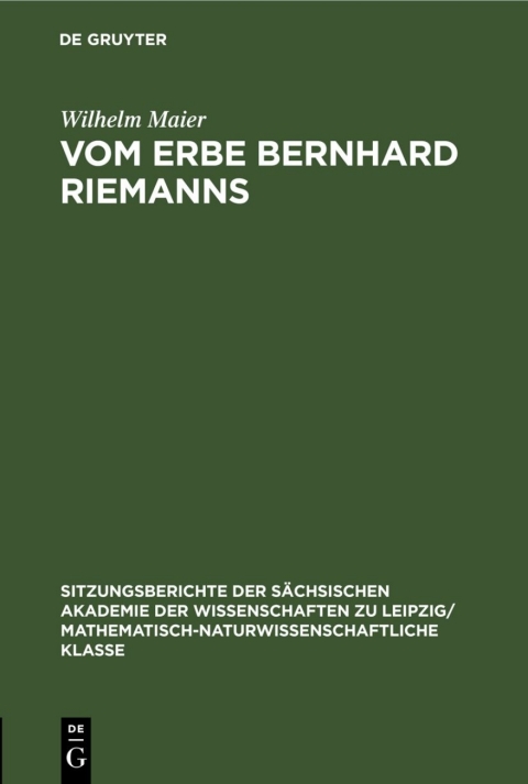 Cover image for book Vom Erbe Bernhard Riemanns